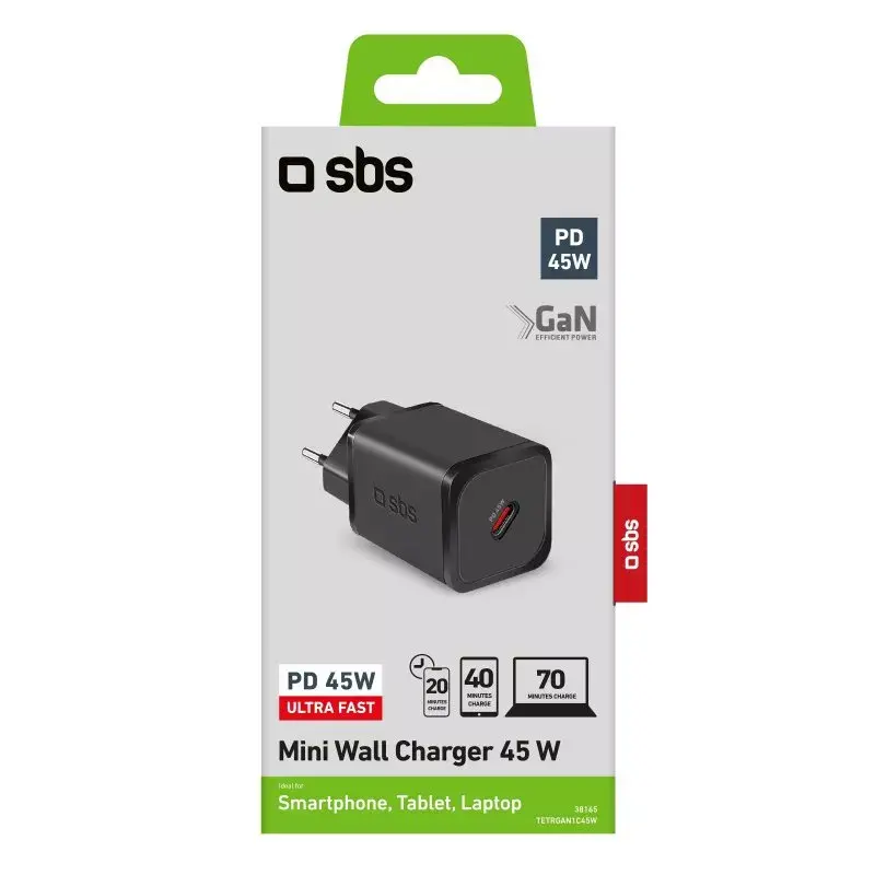 Mobile device charger SBS TETRGAN1C45W Fast charging Indoor Schwarz