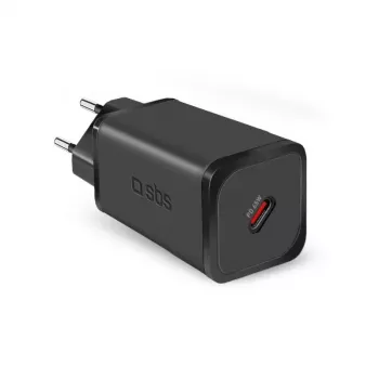 SBS Mobile Ladegerät für Innenräume TETRGAN1C65W – 100–240V, 1x USB-C, schwarz, für Smartphone Tablet Laptop Smartwatch Kopfhörer