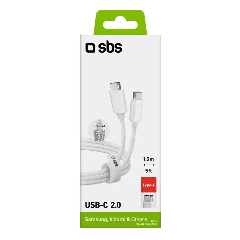 USB-C-auf-USB-C-Kabel SBS Mobile TECABLETISSUETCCG, USB 2.0, 1,5 m, weiß