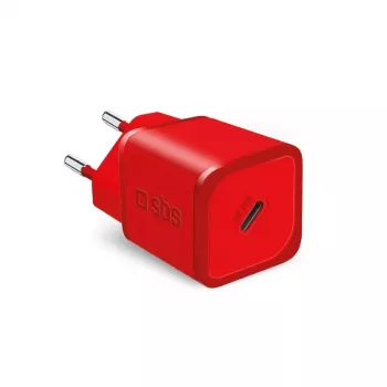 Ladegerät SBS Mobile TETRGAN1C20R — 20W USB‑C AC Indoor‑Ladegerät für Smartphone, Tablet, Smartwatch, Kopfhörer (rot)