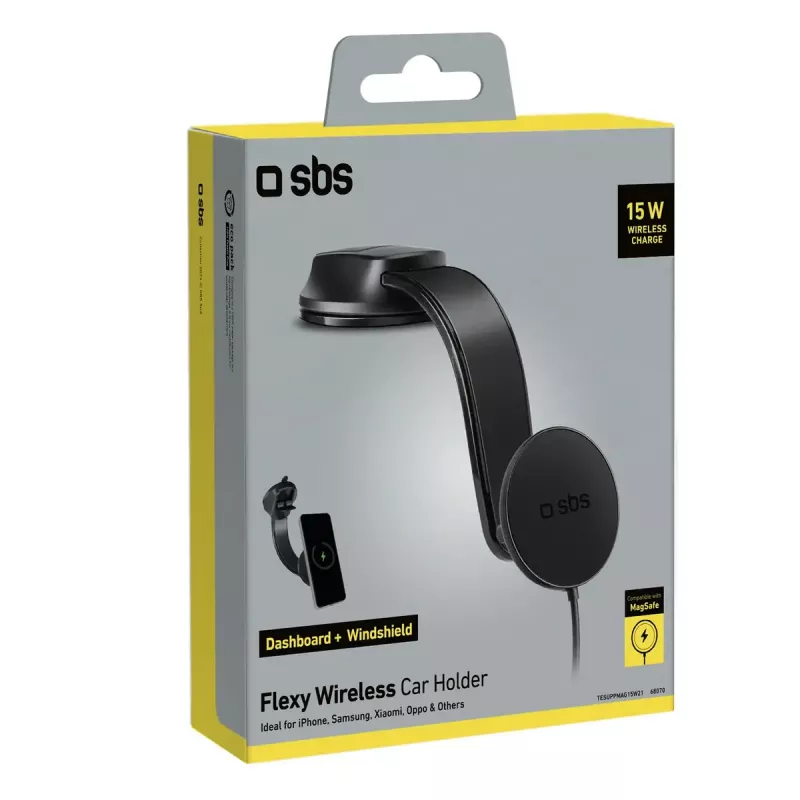 Auto-Wireless-Smartphone-Ladegerät SBS Mobile TESUPPMAG15W21 — 15 W, Zigarettenanzünderbetrieben, schwarz