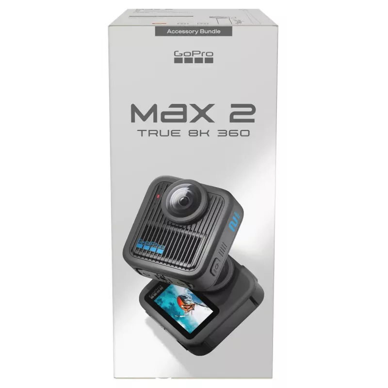 Action-Kamera GoPro MAX2 mit 8K Ultra HD, 29,5-MP-Sensor, 100 fps, LCD-Anzeige, GPS, Wi‑Fi — Zubehörpaket