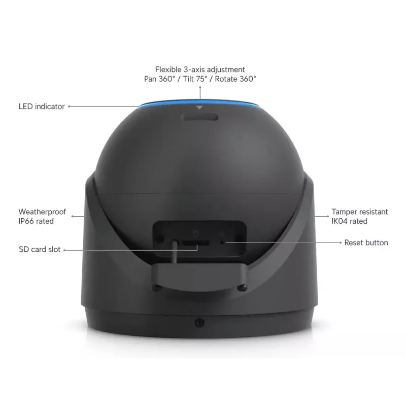 IP-Sicherheitskamera UBIQUITI UVC-G6-Pro-Turret-B – 3840×2160, 1/1,2″-CMOS, 2,36× optischer Zoom, PoE+, Decken-/Wandmontage, innen/außen
