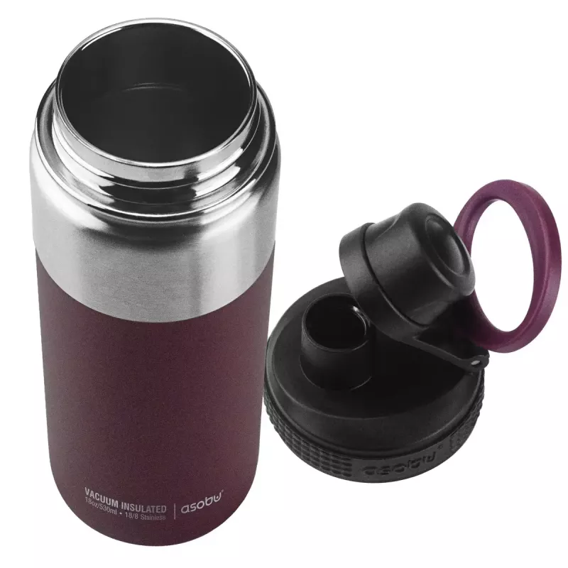 Thermoflasche asobu Alpine Flask Hiking 530 ml Edelstahl Burgunderrot, 235 mm Höhe, 7,6 cm Durchmesser