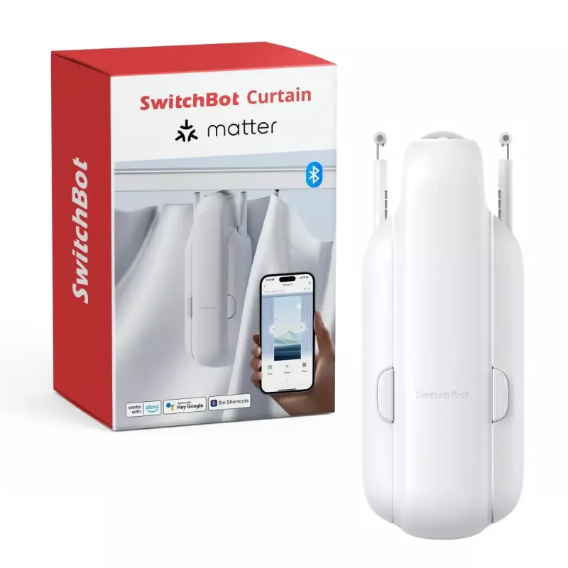 SwitchBot W2400000R – intelligenter Vorhangmotor für U-Schiene (EU & UK) – batteriebetrieben, USB-C, 15 kg Schubkraft