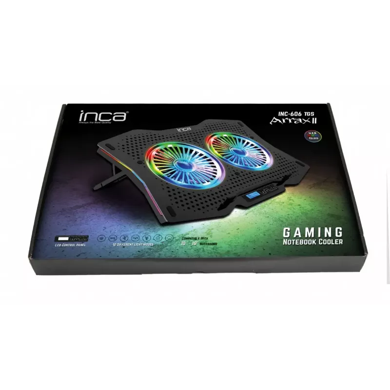 Laptop-Kühlpad INCA INC-606TGS für Bildschirme bis 45,7 cm (18 Zoll), 2 Lüfter 11,5 cm, USB-betrieben, schwarz