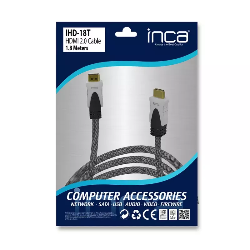 HDMI-Kabel Inca IHD-18T 1,8 m HDMI Typ A Stecker auf Stecker Grau