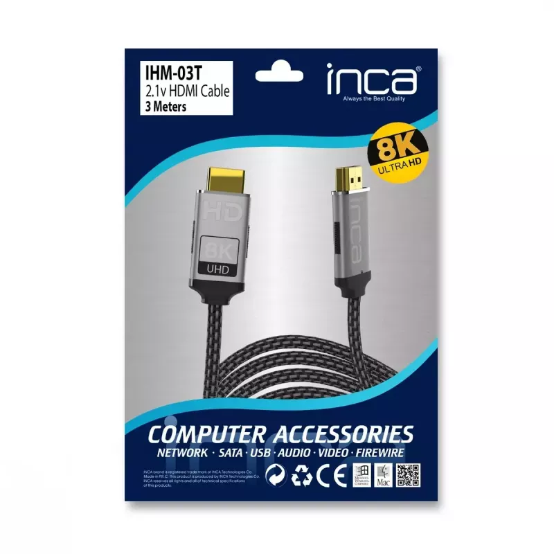 HDMI-Kabel Inca IHM-03T 3m HDMI Typ A Stecker auf Stecker 2.1 Grau