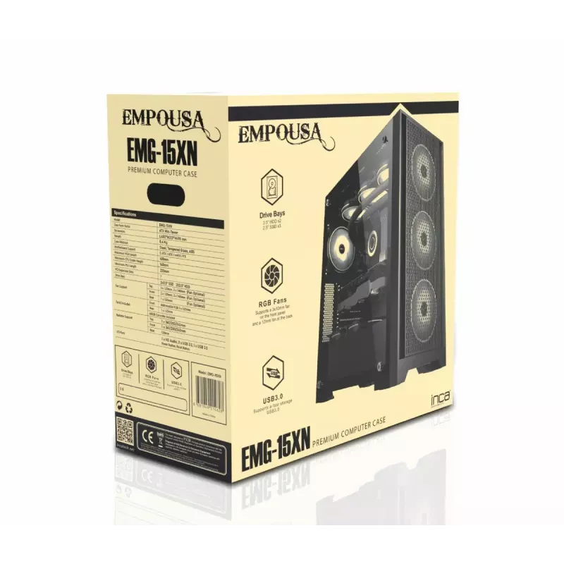 PC-Gehäuse Inca EMG-15XN Midi Tower Schwarz