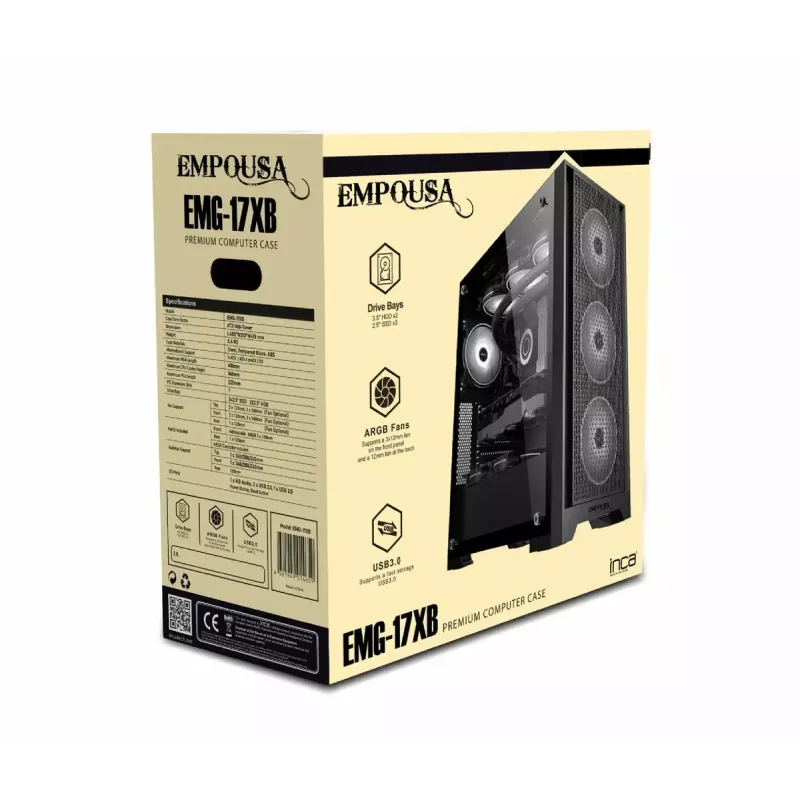 PC-Gehäuse Inca EMG-15XB Midi Tower Schwarz