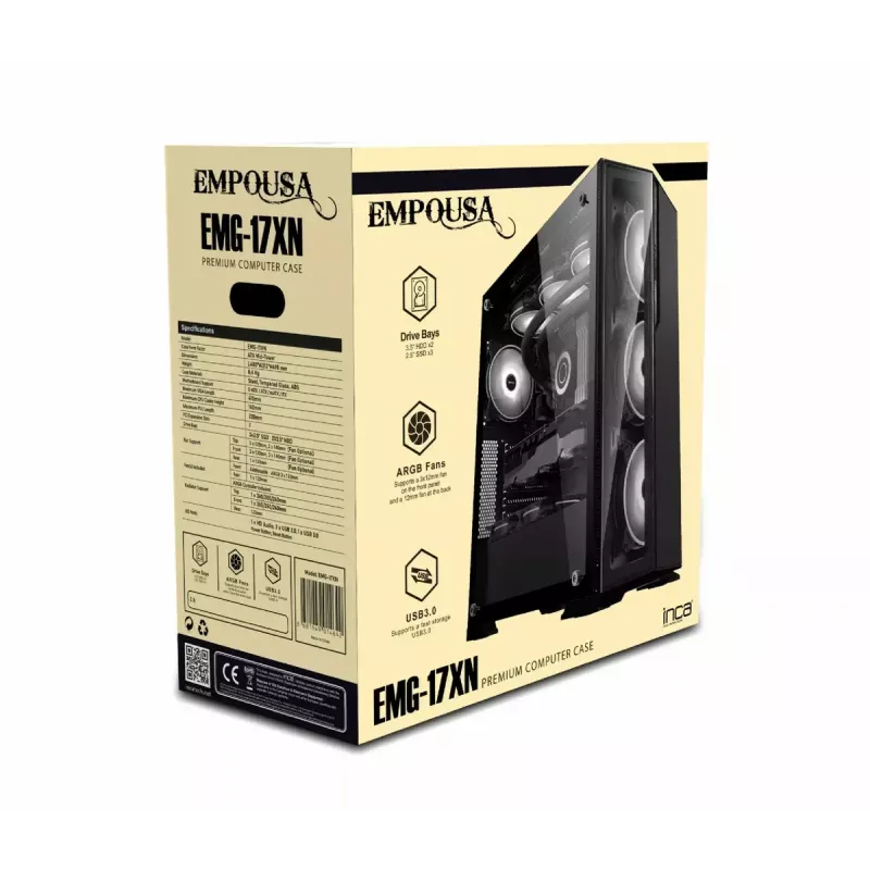 PC-Gehäuse Inca EMG-17XN Midi Tower Schwarz