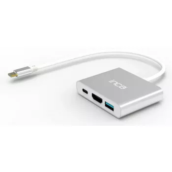USB Typ-C Schnittstellen-Hub INCA ITPC-04T — HDMI, Thunderbolt 3, USB 3.2 Gen1, 5000 Mbit/s, 2160p, Silber/Weiß
