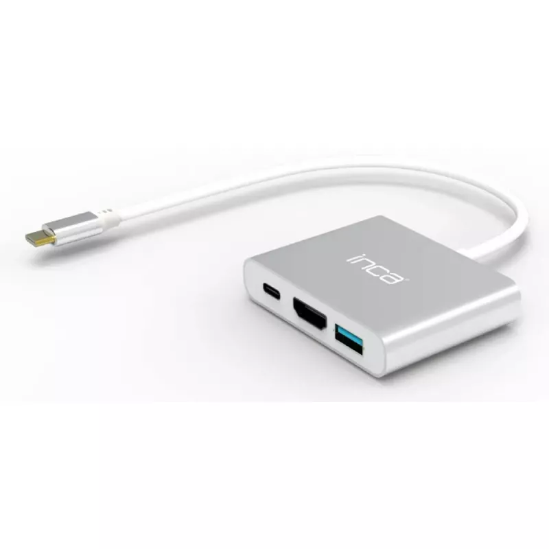 USB Typ-C Schnittstellen-Hub INCA ITPC-04T — HDMI, Thunderbolt 3, USB 3.2 Gen1, 5000 Mbit/s, 2160p, Silber/Weiß