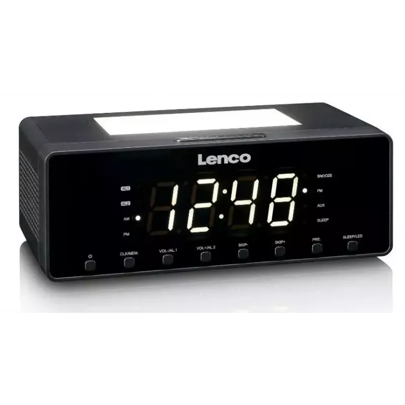 Uhrenradio Lenco CR540BK – FM-Wecker, 1,2-Zoll-LED-Anzeige, dimmbares Nachtlicht, USB-Ladefunktion, Stereolautsprecher
