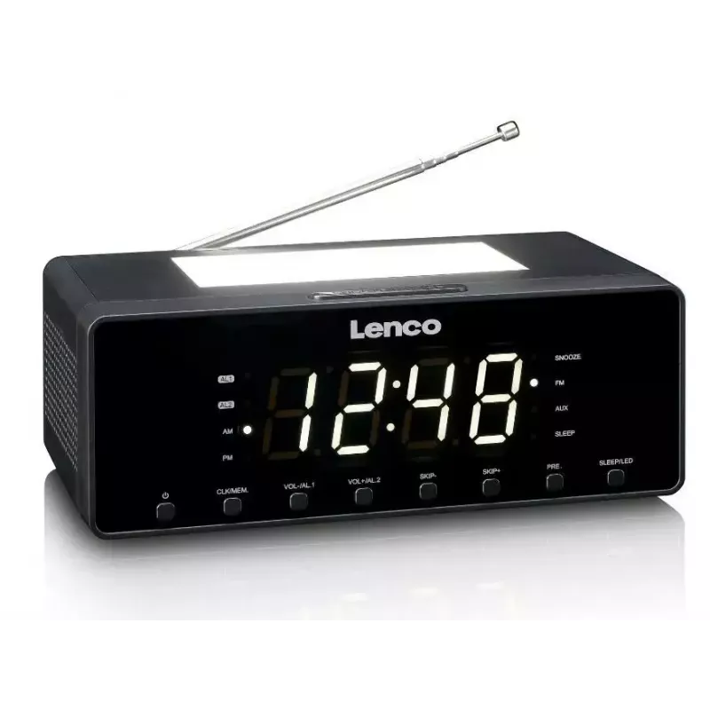 Uhrenradio Lenco CR540BK – FM-Wecker, 1,2-Zoll-LED-Anzeige, dimmbares Nachtlicht, USB-Ladefunktion, Stereolautsprecher