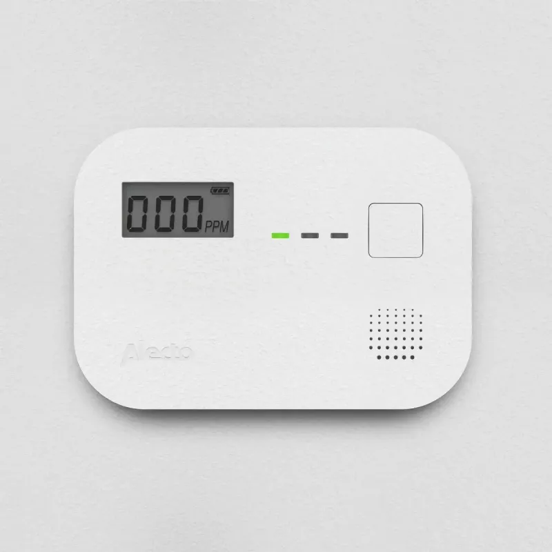 Kohlenmonoxidmelder Alecto COA3910 — elektrochemischer CO-Sensor, batteriebetrieben, weiß, 110×78×37 mm
