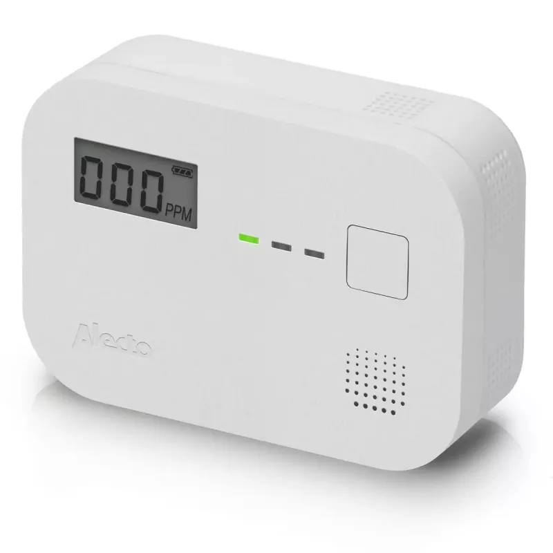 Kohlenmonoxidmelder Alecto COA3910 — elektrochemischer CO-Sensor, batteriebetrieben, weiß, 110×78×37 mm