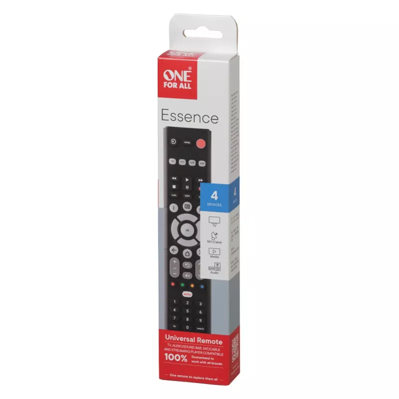 Universal-Fernbedienung One For All Essence Basic 4 – IR-Wireless, 52 Tasten, unterstützt 4 Geräte