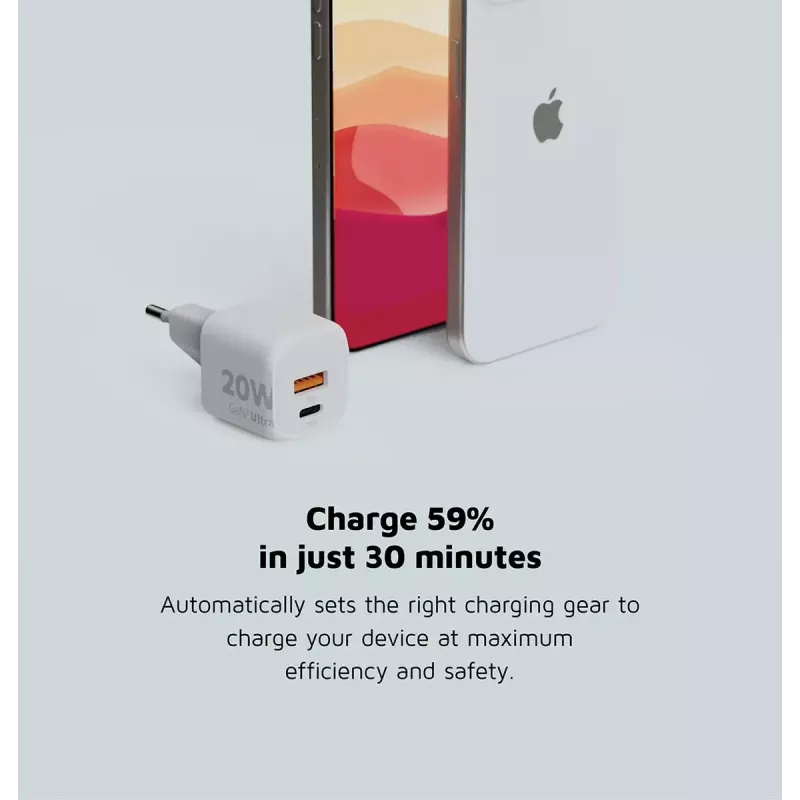 Wandladegerät Xtorm 20W GaN² Ultra — 20 W, USB-C, für den Innenbereich, weiß
