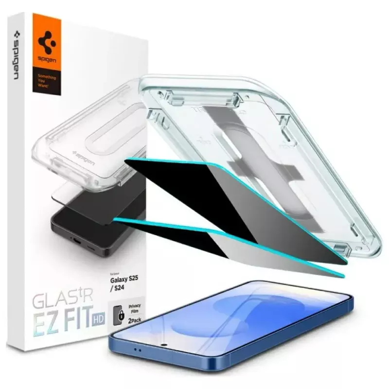 Gehärtetes Sichtschutzglas-Displayschutz Spigen Glas.TR EZ FIT HD für Samsung Galaxy S24/S25 — 2 Stück