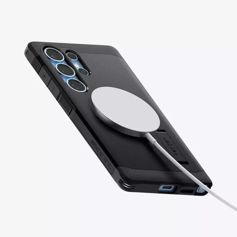 Abdeckung Spigen Galaxy S25 Ultra Tough Armor AI Schwarz Desktop-Ständer
