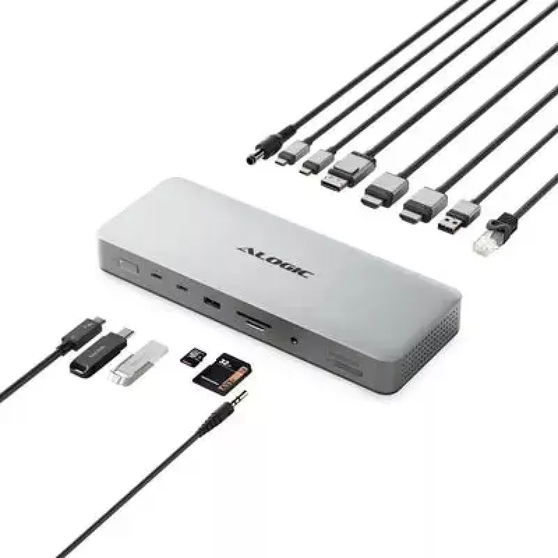 Laptop-Dock / Port-Replikator ALOGIC TB4DU4 — Kabelgebundenes Thunderbolt, 96 W, SD-/MicroSD-Kartenleser, 3,5 mm, Aluminium/ABS