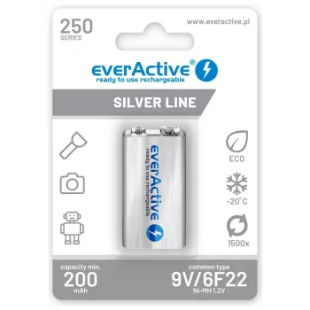 Wiederaufladbare Batterien everActive Ni-MH 6F22 9V 250 mAh Silver Line