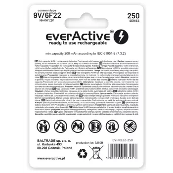 Wiederaufladbare Batterien everActive Ni-MH 6F22 9V 250 mAh Silver Line