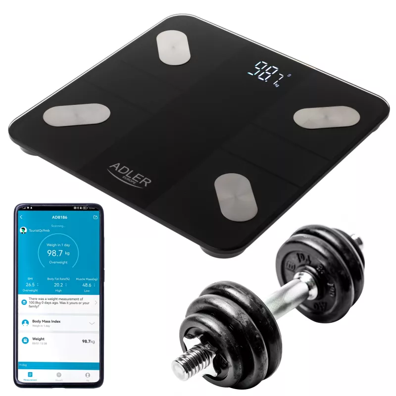 Adler Smart Bathroom Scale AD 8186b Auto power off Body fat analysis Body Mass Index (BMI) measuring Bone mass analysis Maximum weight (capacity) 180 kg Memory function Multiple us
