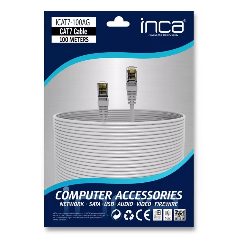 INCA Ethernet-Kabel ICAT7-100AG S/FTP1 23 AWG CAT7-Kabel - Kabel - CAT 7-Kabel/RJ45-Stecker