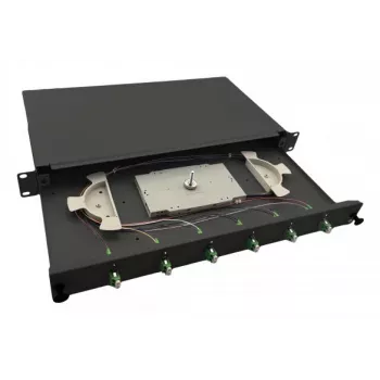 helos Glasfaser 19 Spleißbox 6 x LC/APC Duplex OS2, spleißfertig, schwarz