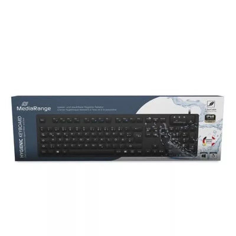 MediaRange kabelgeb. Hygiene-Tastatur,QWERTZ, IP68,1,5m, schwarz
