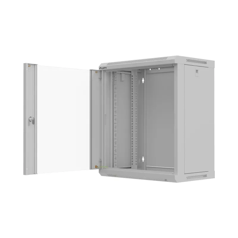Rack-Schrank wandmontiert 19 Zoll 12HE 540x350 grau Glastür (flach Pack)