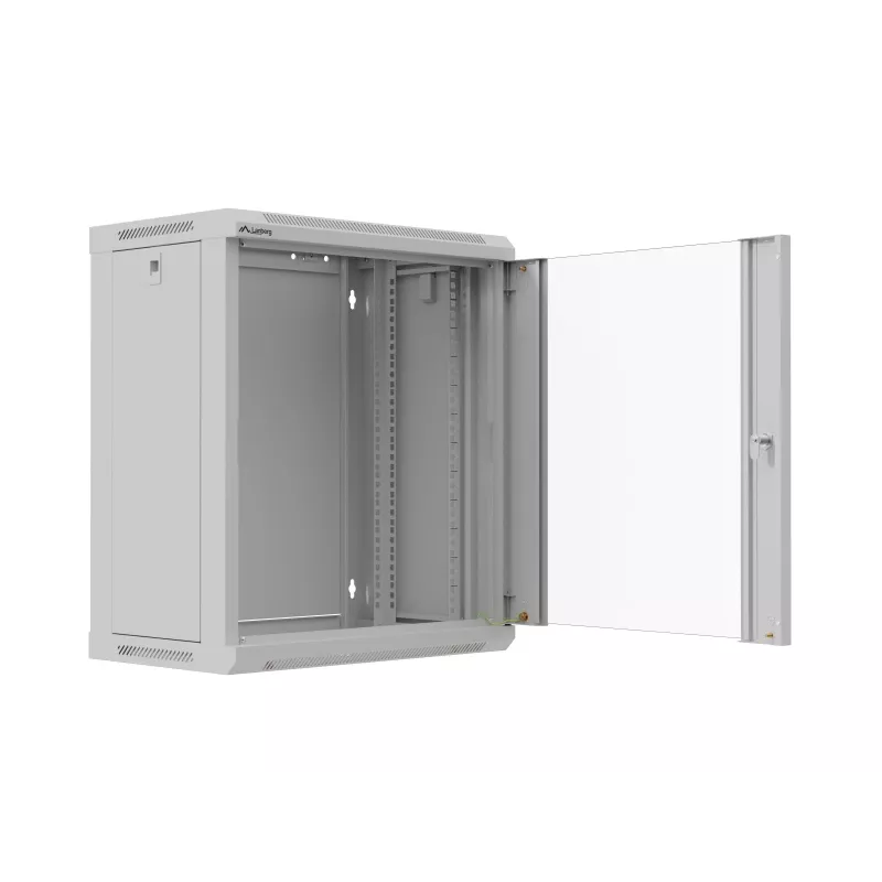 Rack-Schrank wandmontiert 19 Zoll 12HE 540x350 grau Glastür (flach Pack)