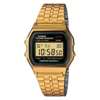 Casio A159WGEA-1DF Vintage Unisex-Digitaluhr mit Edelstahlband, gold/schwarz (A159WGEA-1DF)