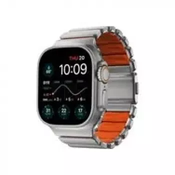 NOMAD Stratos Band - Titanarmband für Apple Watch 49 mm mit FKM (Naturtitan, Ultra-Orange-FKM)