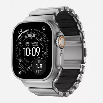 NOMAD Stratos Band - Titanarmband für Apple Watch 49mm mit FKM (naturfarbenes Titan, schwarzes FKM)