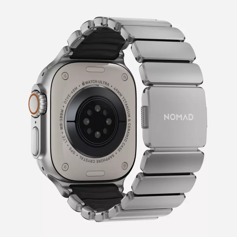 NOMAD Stratos Band - Titanarmband für Apple Watch 49mm mit FKM (naturfarbenes Titan, schwarzes FKM)