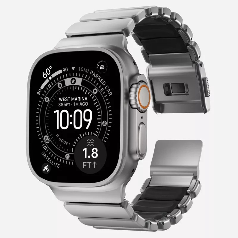 NOMAD Stratos Band - Titanarmband für Apple Watch 49mm mit FKM (naturfarbenes Titan, schwarzes FKM)