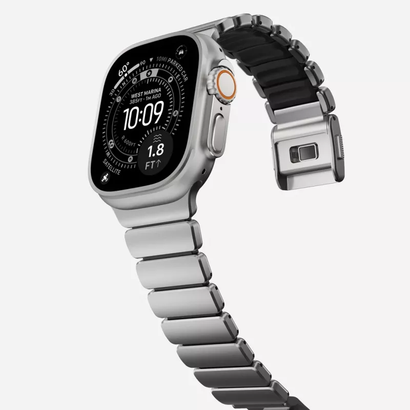 NOMAD Stratos Band - Titanarmband für Apple Watch 49mm mit FKM (naturfarbenes Titan, schwarzes FKM)