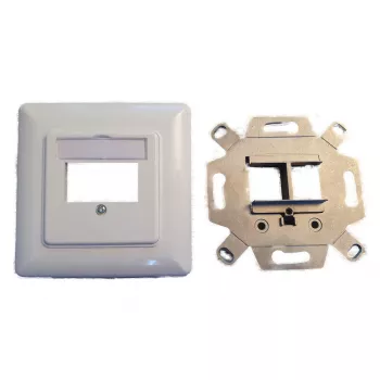 EFB Elektronik 2‑Port Keystone Rahmen-Set ET-25091 — gerader DIN49075 Auslass, RAL9003 weiß, 80×80 mm Rahmen mit 50×50 mm Zentralplatte