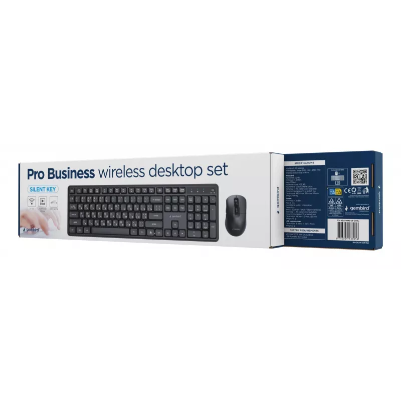 Gembird KBS-WMS-01-CYRL kabelloses Tastatur-Maus-Set, Kyrillisch, schwarz
