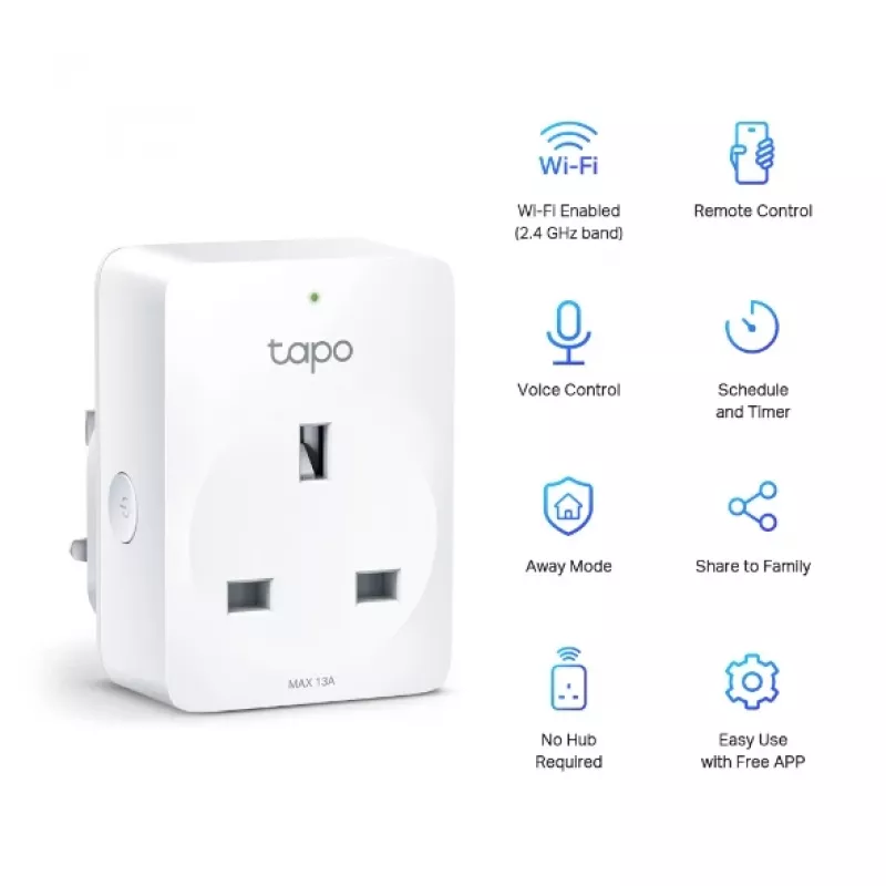 TP-Link Tapo Mini Smart Wi-Fi-Steckdose, Innenbereich, Weiß, Zuhause, Polycarbonat (PC), Status, CE, RoHS