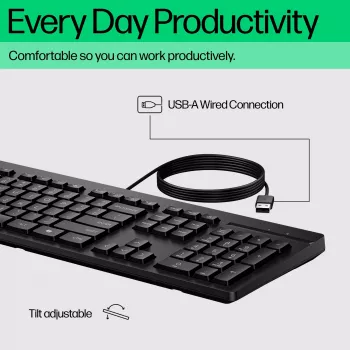 Kabelgebundene Tastatur HP 125 von HP, Modell AY2Y7AA — einfaches kabelgebundenes Layout, USB-Anschluss