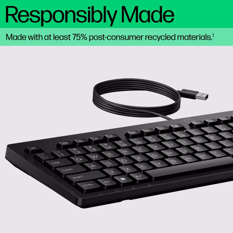 Kabelgebundene Tastatur HP 125 von HP, Modell AY2Y7AA — einfaches kabelgebundenes Layout, USB-Anschluss