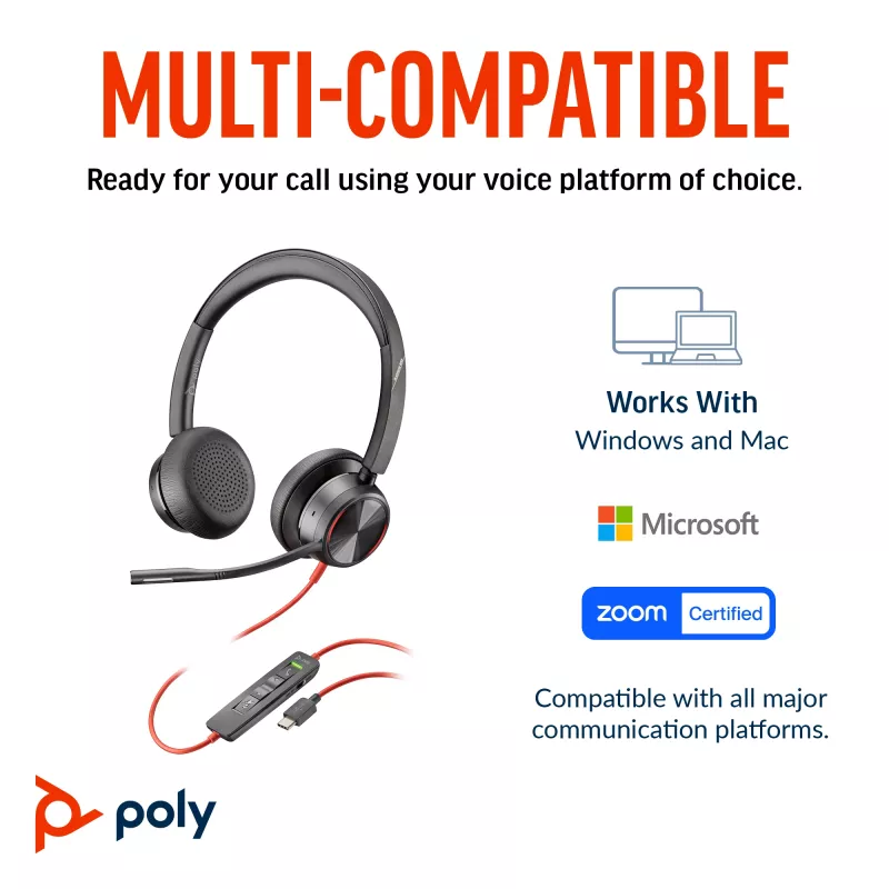HP Poly Schwarzwire 8225 Stereo USB-C Headset +USB-C/A Adapter