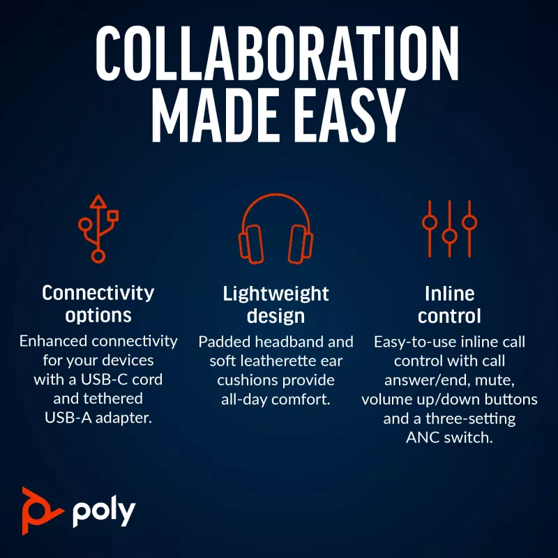 HP Poly Schwarzwire 8225 Stereo USB-C Headset +USB-C/A Adapter