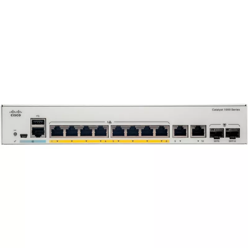 Cisco - Catalyst 1000-8T-2G-L - Switch - managed - 8 x 10/100/1000 + 2 x Combo Gigabit SFP (Uplink)