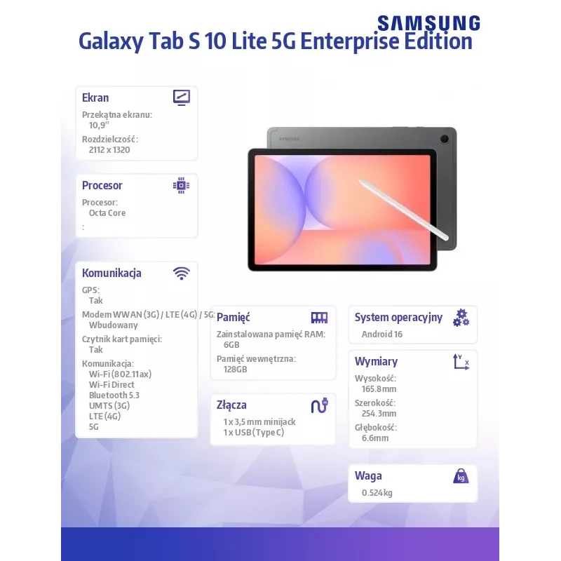Tablet Galaxy Tab S 10 Lite X400EE 10,9 Zoll 5G 6/128GB Enterprise Edition grau