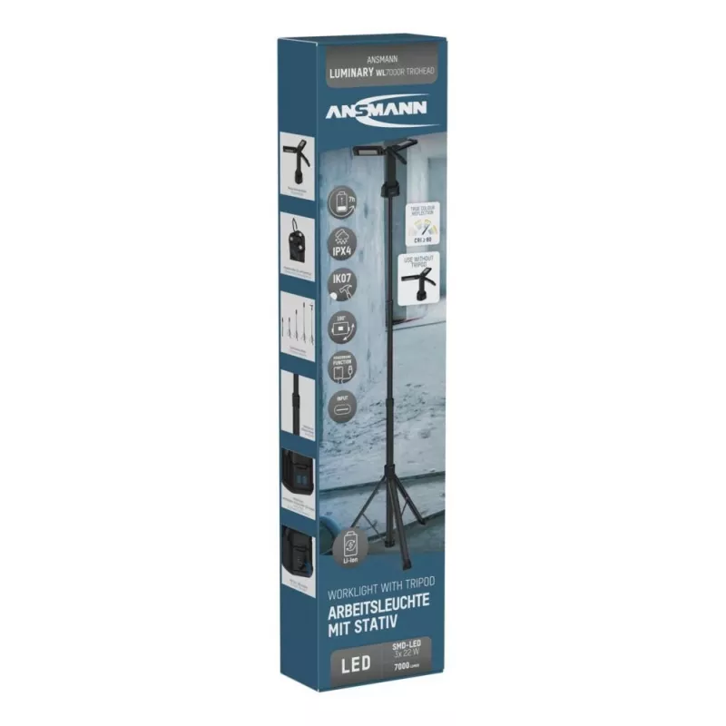 Ansmann Arbeitsleuchte Tiohead 7000R inkl. Tripod wiederaufladbar (1600-0697)